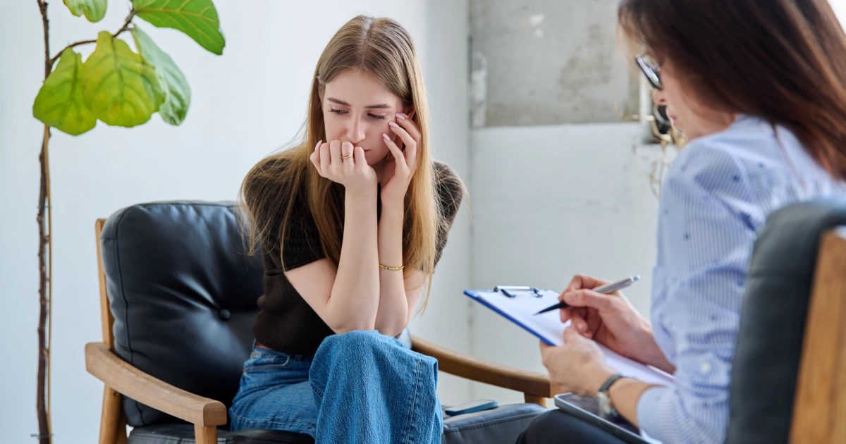 Teen girl during therapy for anxiety and depression at Transformation Health Services in Virginia Beach VA