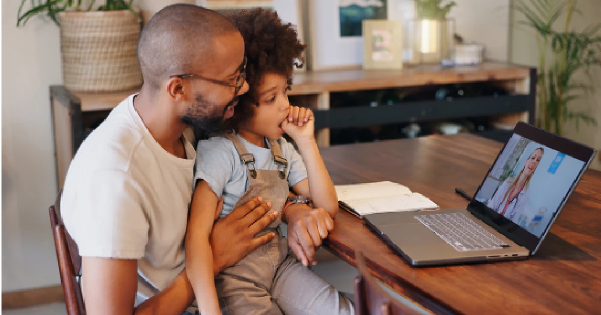 Dad and daughter attending Telehealth for Mental Health Care at Transformation Health Services in Virginia Beach, VA