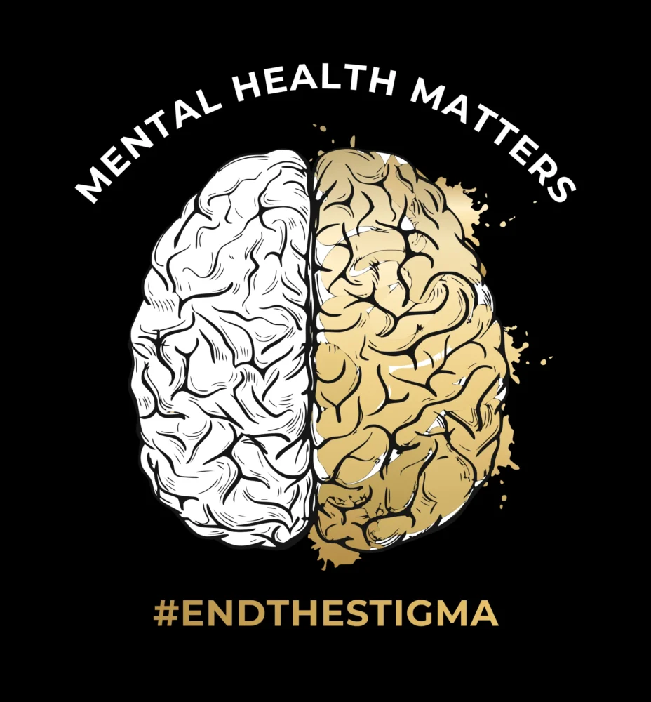 Brain icon with mental health matters and #endthestigma of Transformation Health Services in Virginia Beach, VA