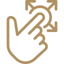 An icon of a finger touching a circle with four arrows pointing outward, representing expanding or resizing.