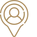 An icon showing a person silhouette inside a location pin with concentric circles, representing a user location or target audience.
